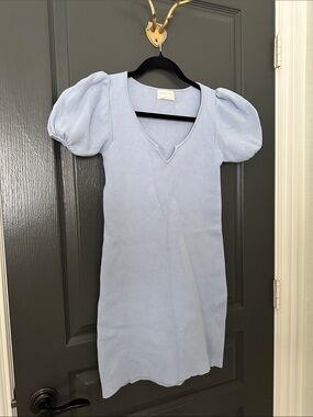 UO Urban Outfitters Light Blue Puff Sleeve Knit Mini Dress